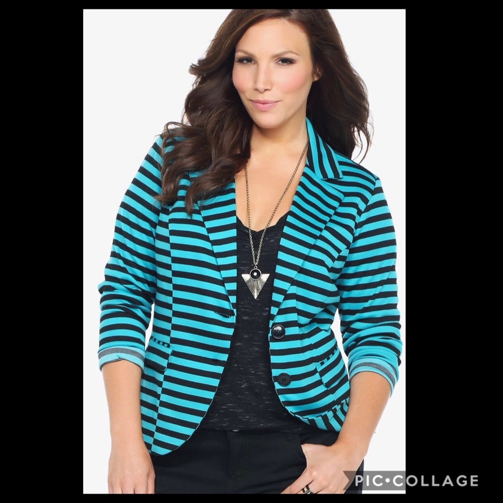🚫SOLD🚫TORRID• turquoise & black ponte blazer